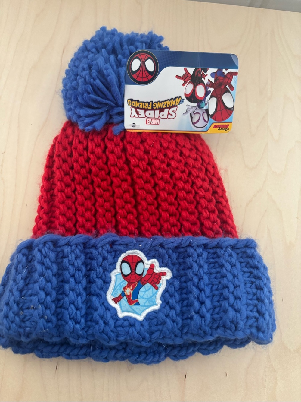 Marvel Spider-Man Red and Blue Knit Pom Pom Beanie